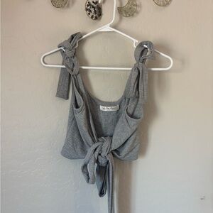 We The Free Gray Tie Front Crop Tank Top